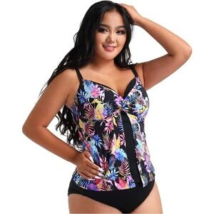FullBeauty‎ Floral Tropical Tankini Swimsuit Top Plus Size 16 NWT